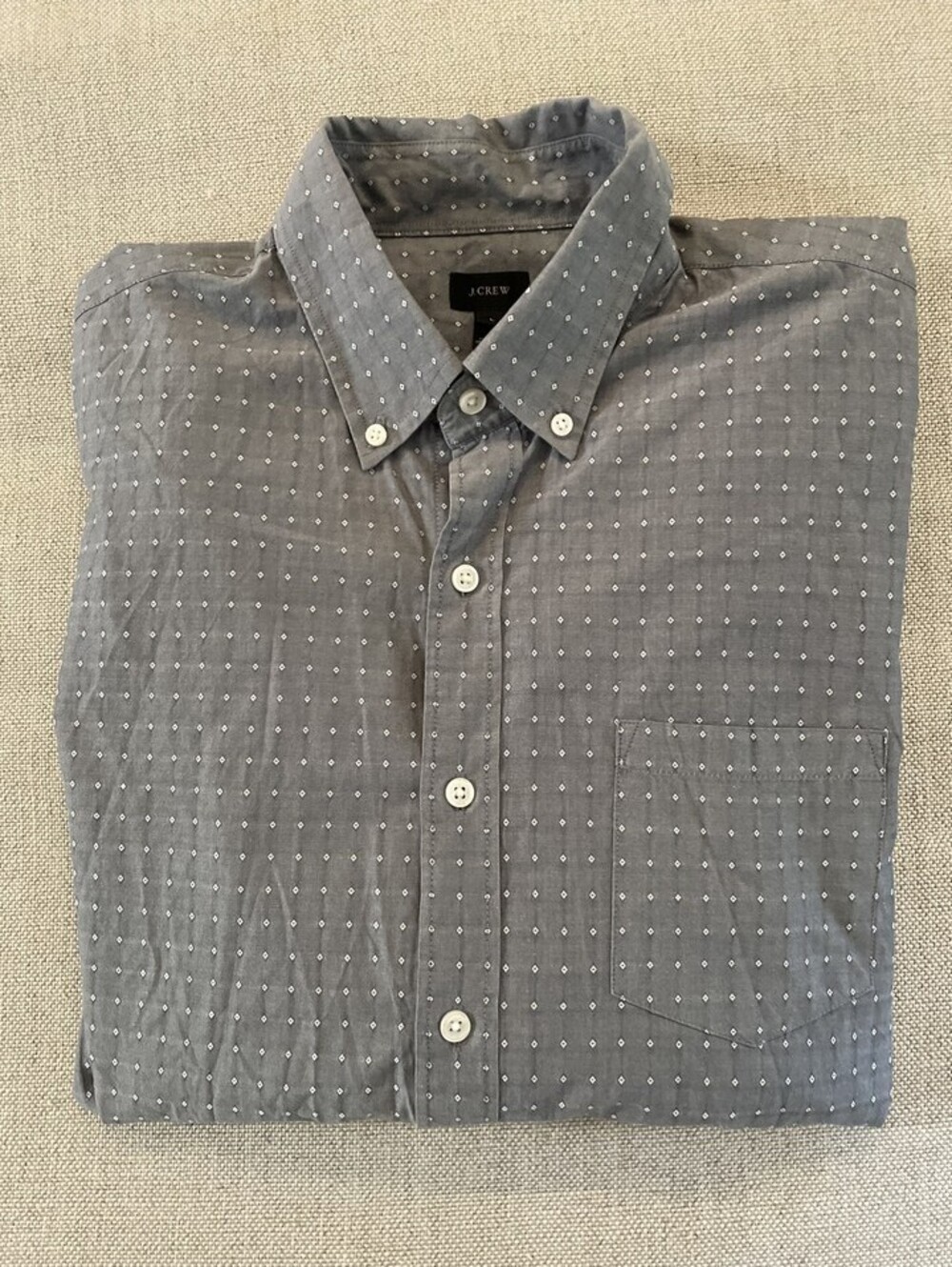 J. Crew CLASSIC Fit Dot Button Down Shirt Gray White L